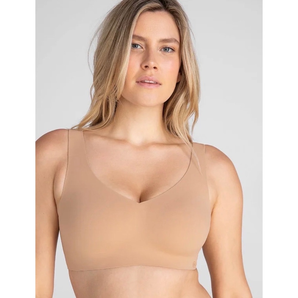 Honeylove Softform Pulliver Bra Tan Nude Wire-Free V-Neck LWBR0102 Size S 34B/C